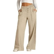 Girls Pants Size 6 Oversized Kids White Pants Wide Leg Sweatpants Girls Elastic Drawstring Straight Leg Sweatpants Waisted Baggy Pants Pocket Comfortable Gymnastics Clothes